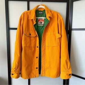 [L] Diesel Vintage Golden Yellow Corduroy Snap Down Jacket Green Quilted Lining